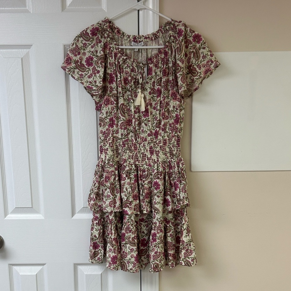 NWT Anthropologie Patrons of Peace Tiered Mini Dress Floral Smock Waist Purple